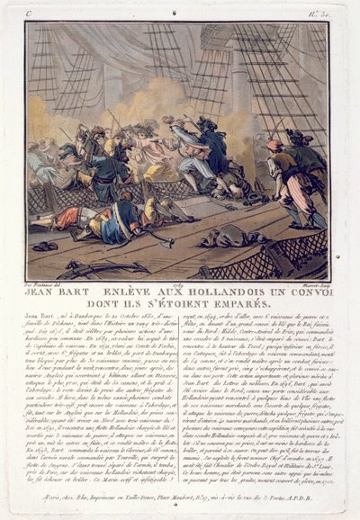 Jean Bart, French naval commander taking the Dutch convoy, 1696, engraved by Jean Baptiste Morret, 1789 by Jacques Francois Joseph Swebach